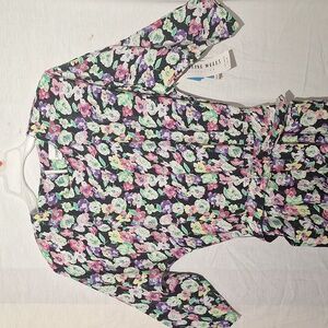 Vintage Floral Midi Dress in Pink, Purple, Green With Hem Ruffle, Sz 8, NWT